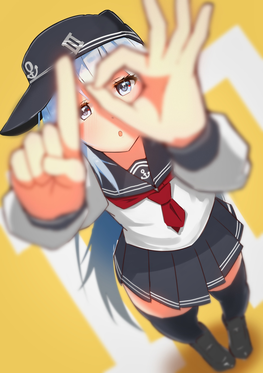 1girl, absurdres, anchor_symbol, anniversary, black_headwear, black_sailor_collar, black_skirt, black_thighhighs