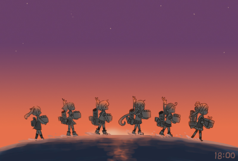6+girls, abukuma_(kancolle), abukuma_kai_ni_(kancolle), ahoge, akebono_(kancolle), dress, flower, hair_flower