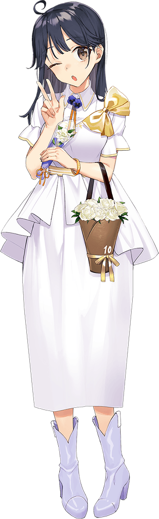 1girl, ahoge, ankle_boots, black_hair, boots, brown_eyes, dress, drew_(drew213g)