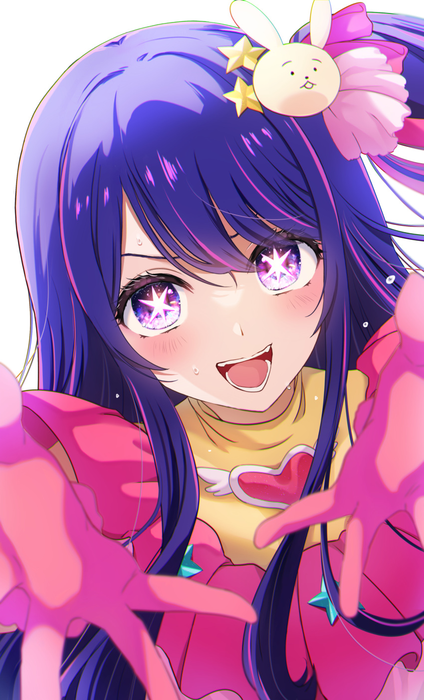 1girl, absurdres, blush, commentary_request, dress, gloves, gradient_eyes, hair_ornament