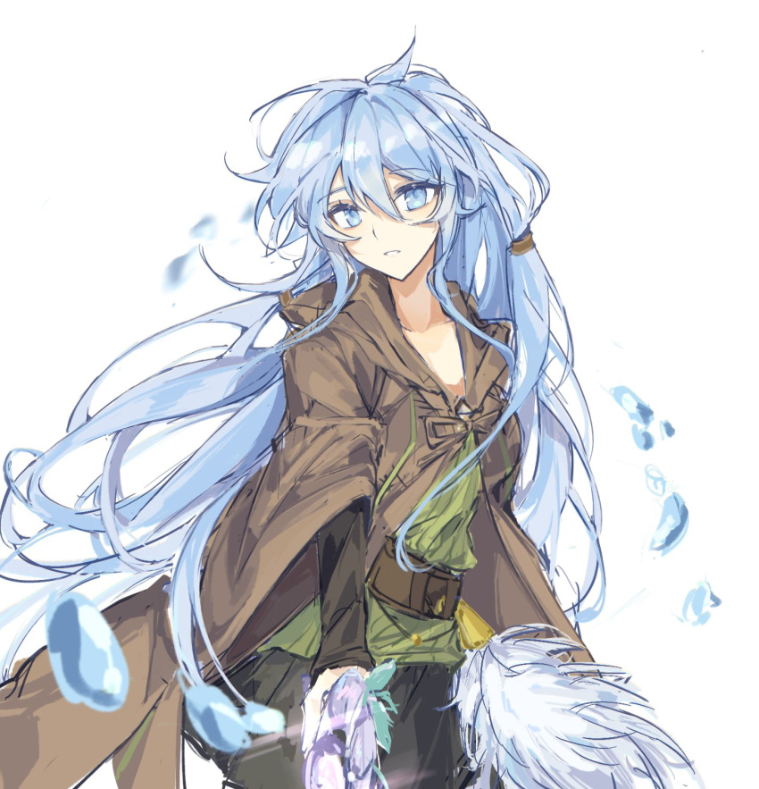 1girl, akahoshi_k, belt, blue_eyes, blue_hair, duel_monster, eria_(yu-gi-oh!), eria_the_water_charmer