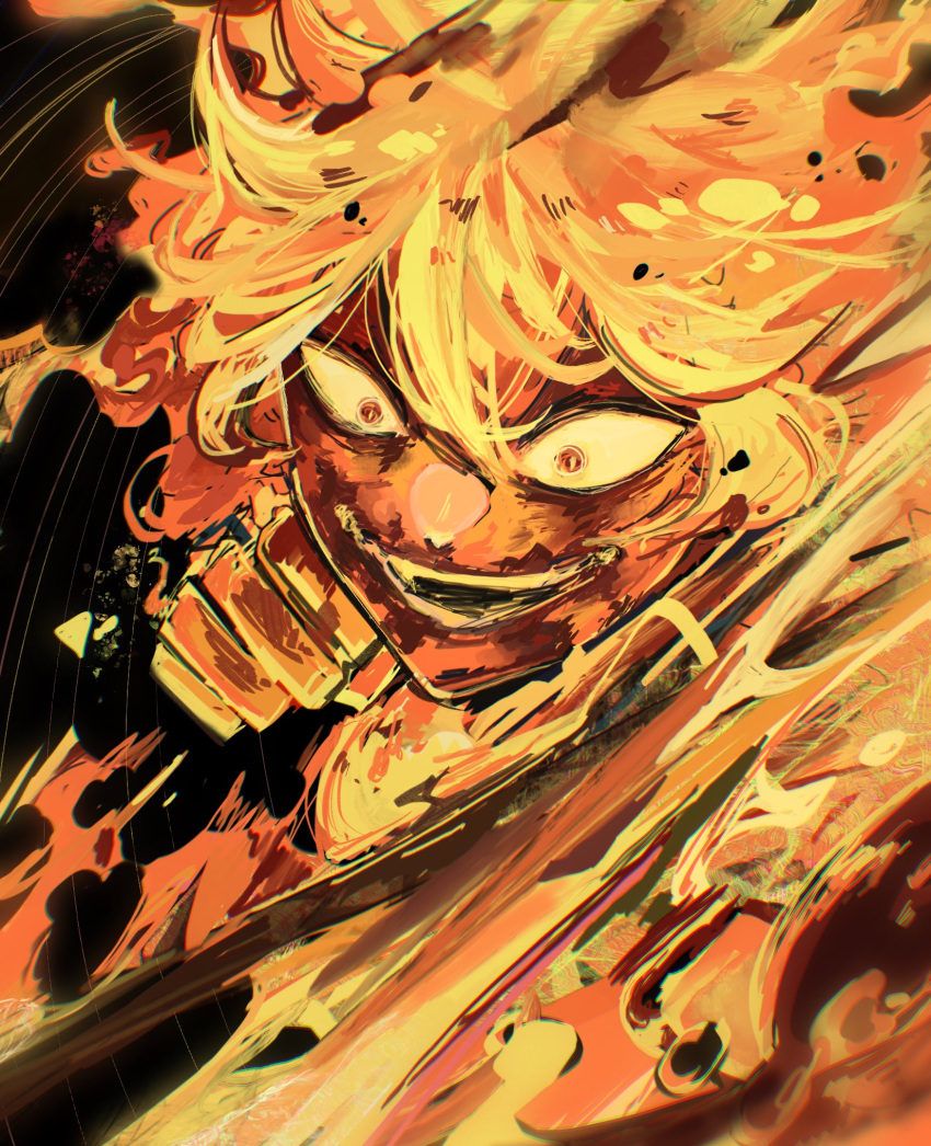 1girl, black_clover, clenched_hand, fiery_hair, fire, highres, mereoleona_vermillion, open_mouth