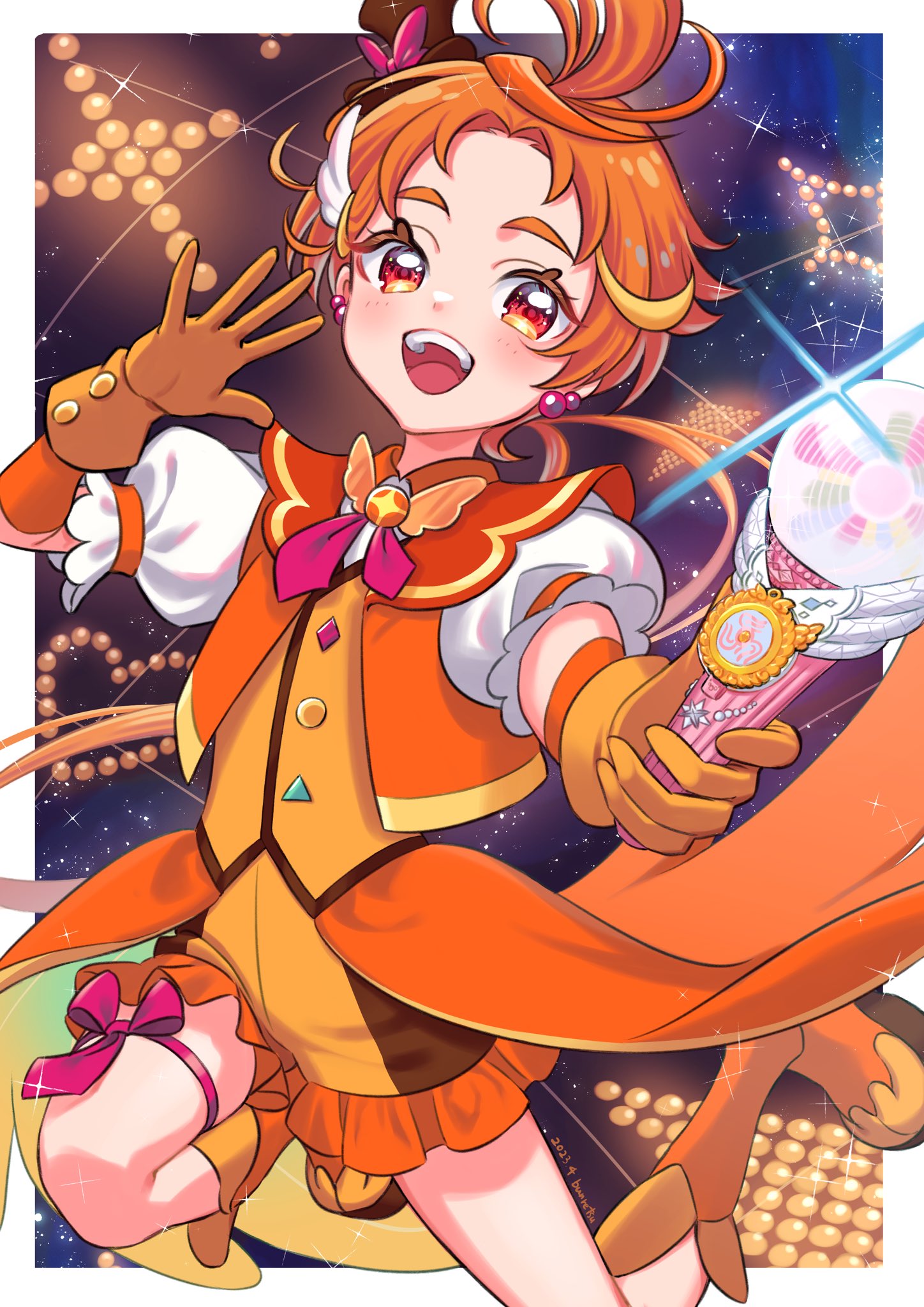 1boy, boots, brooch, bun_(jewd5385), cure_wing, earrings, highres, hirogaru_sky!_precure