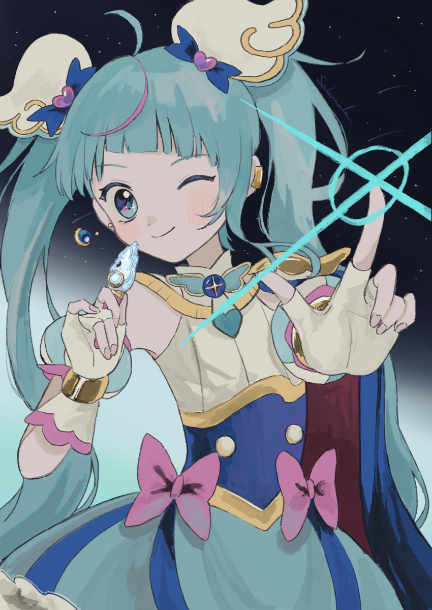 1girl, absurdres, ahoge, blue_cape, blue_eyes, blue_hair, brooch, cape
