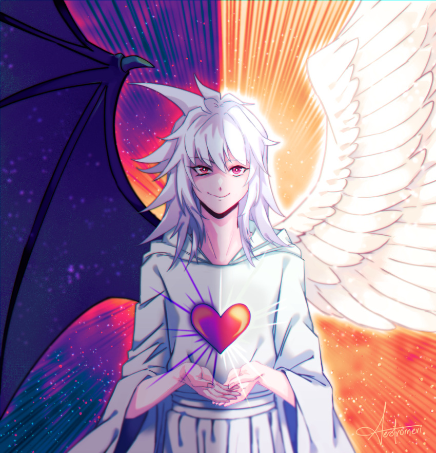 1boy, angel_wings, artist_name, bakura_ryou, black_wings, cali_(aestromeri), change_of_heart, change_of_heart_(cosplay)