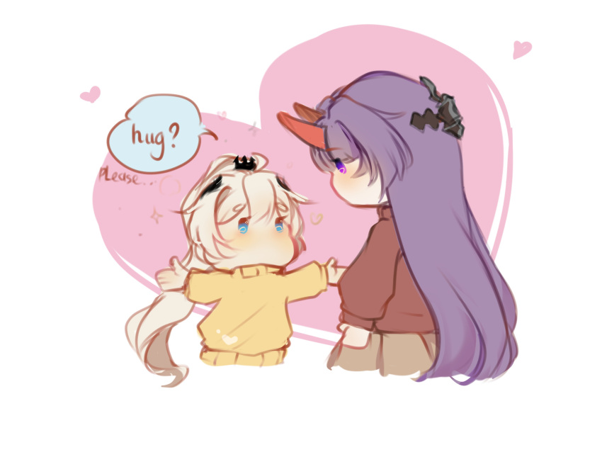 2girls, absurdres, alternate_costume, blue_eyes, blush, crown, english_text, hair_ornament