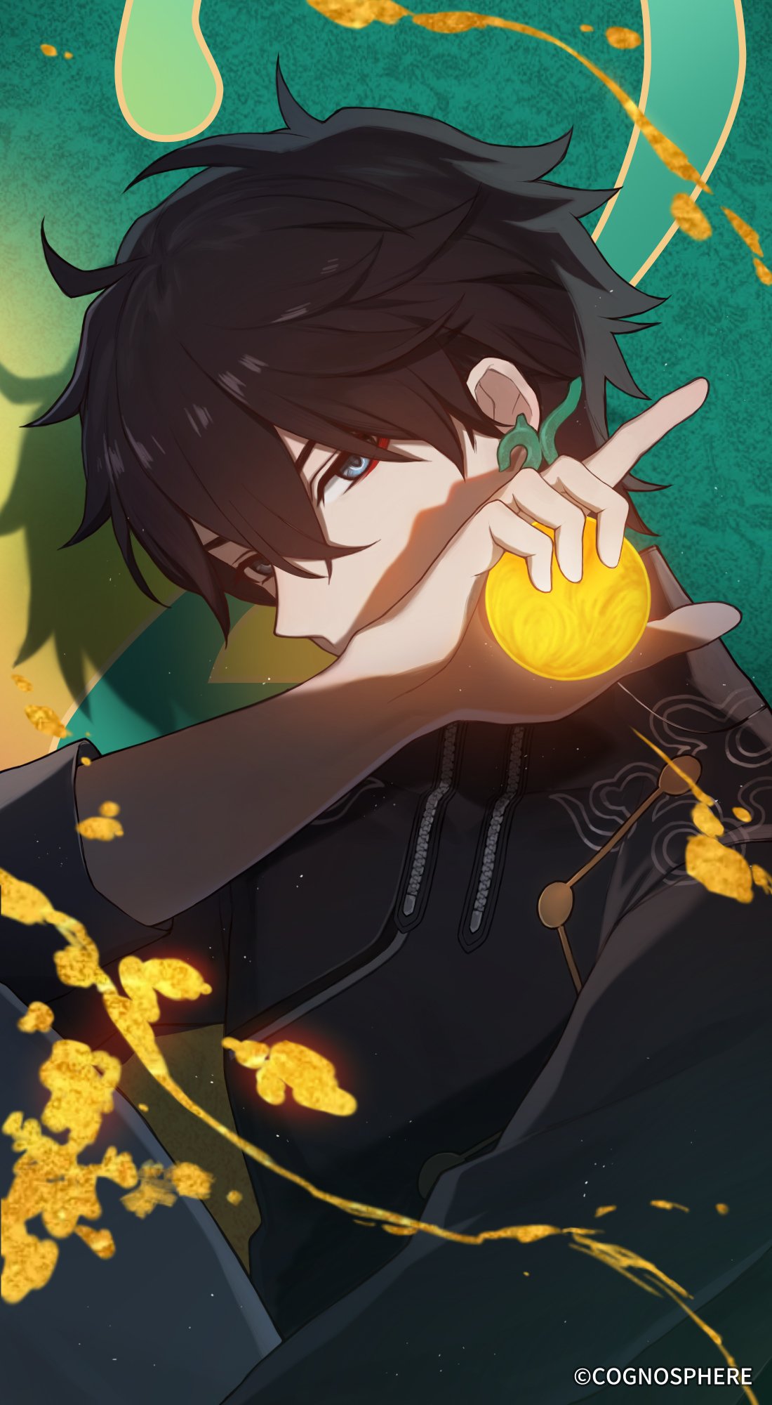 1boy, black_hair, black_shirt, black_sleeves, chinese_clothes, commentary, copyright_name, countdown