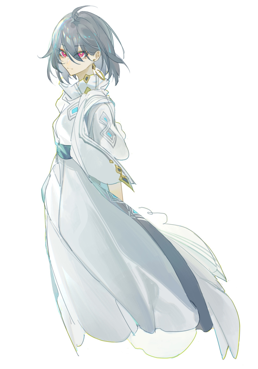 1girl, absurdres, ahoge, arms_behind_back, closed_mouth, commentary_request, copyright_request, dress