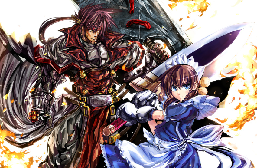 armor, armored_dress, bad_id, blue_eyes, brown_hair, crossover, epic, fiona_mayfield