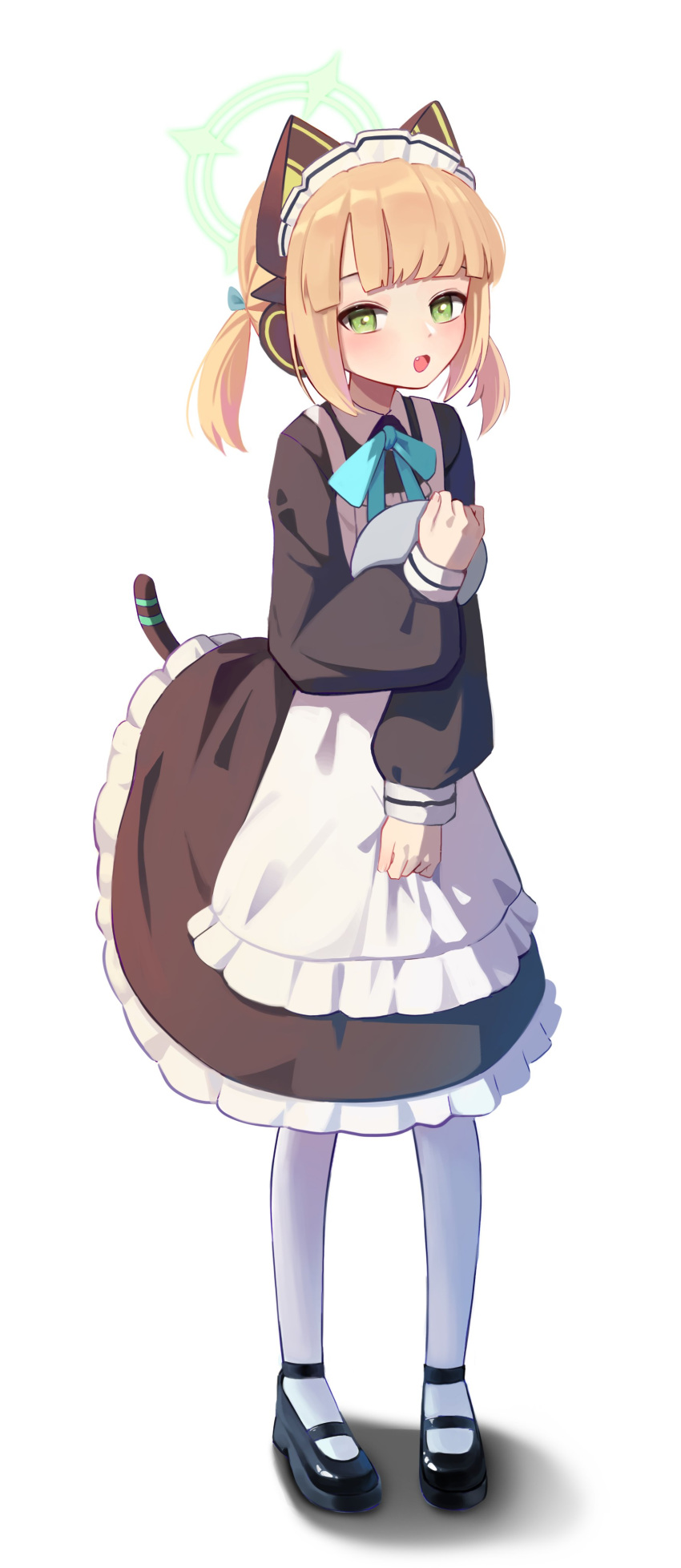 1girl, absurdres, animal_ear_headphones, animal_ears, apron, blonde_hair, blue_archive, cat_ear_headphones
