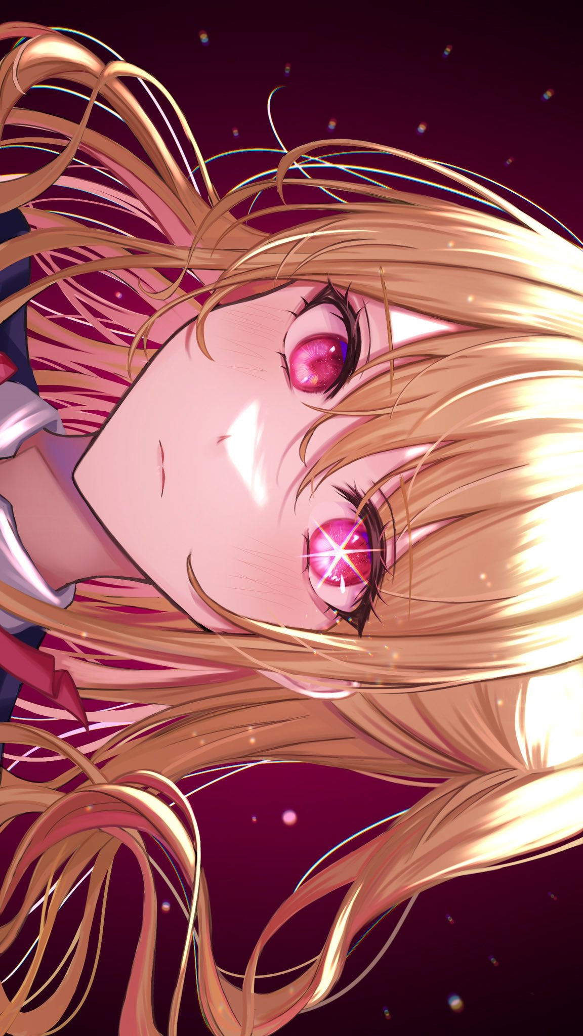 1girl, blonde_hair, blue_jacket, blush, chromatic_aberration, closed_mouth, collared_shirt, commentary_request