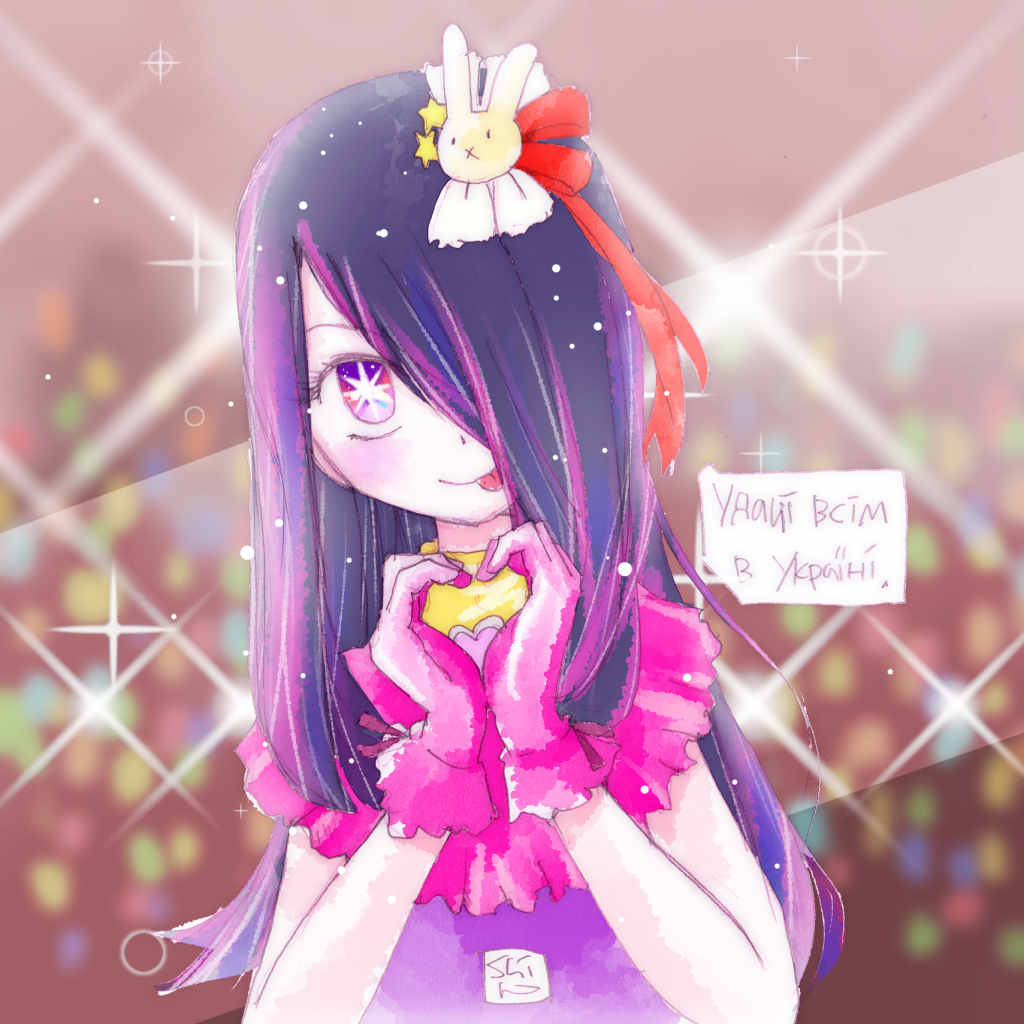1girl, :p, cosplay, dress, gloves, hair_ornament, heart, heart_hands