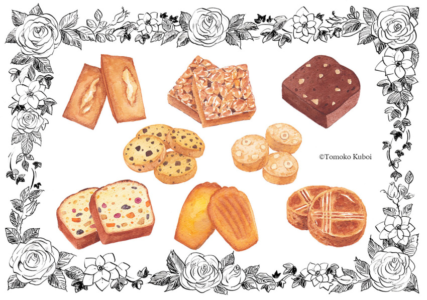 cake, chocolate_cake, chocolate_chip_cookie, cookie, flower, food, food_focus, fruit