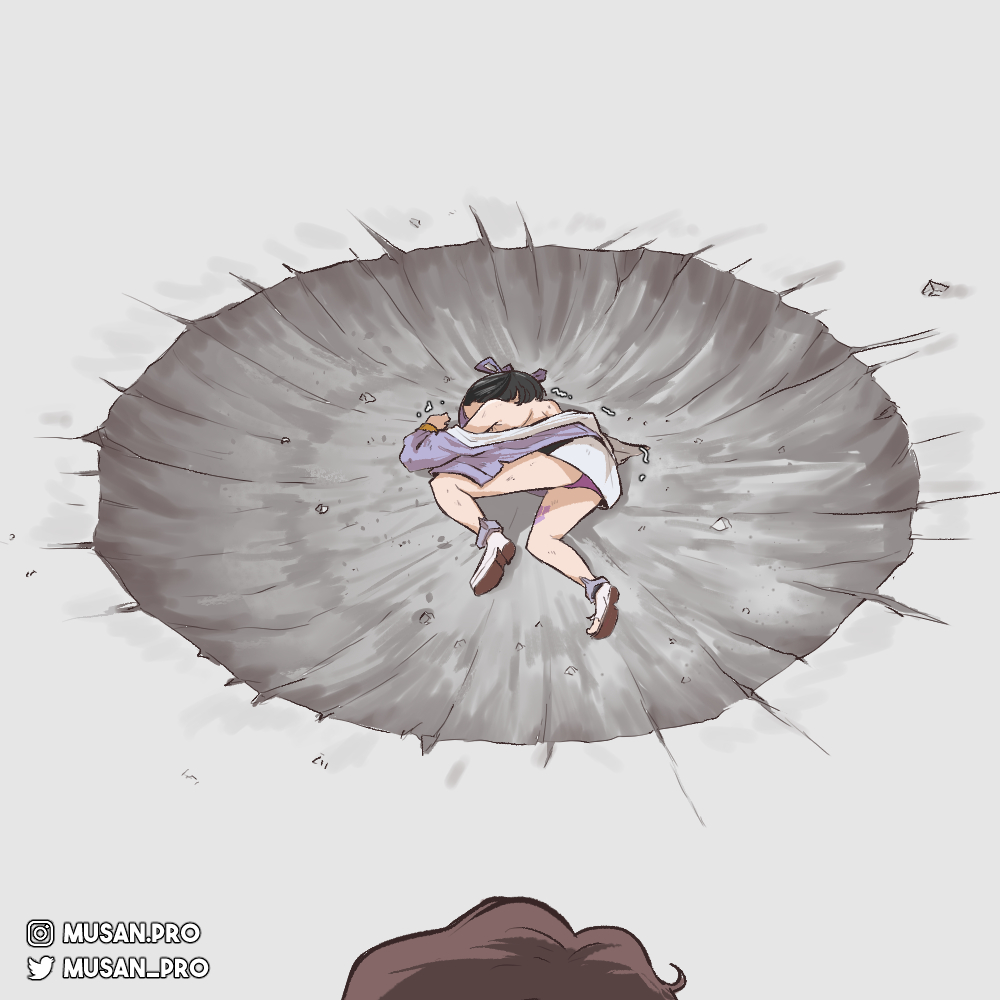 1girl, ass, black_hair, brown_hair, crater, defeat, goddess_of_victory:_nikke, hair_ribbon