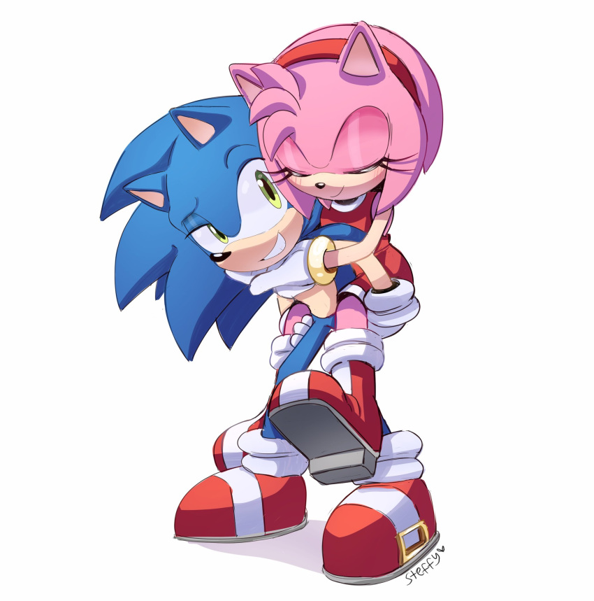 1boy, 1girl, amy_rose, animal_ears, animal_nose, artist_name, bare_shoulders, blue_fur