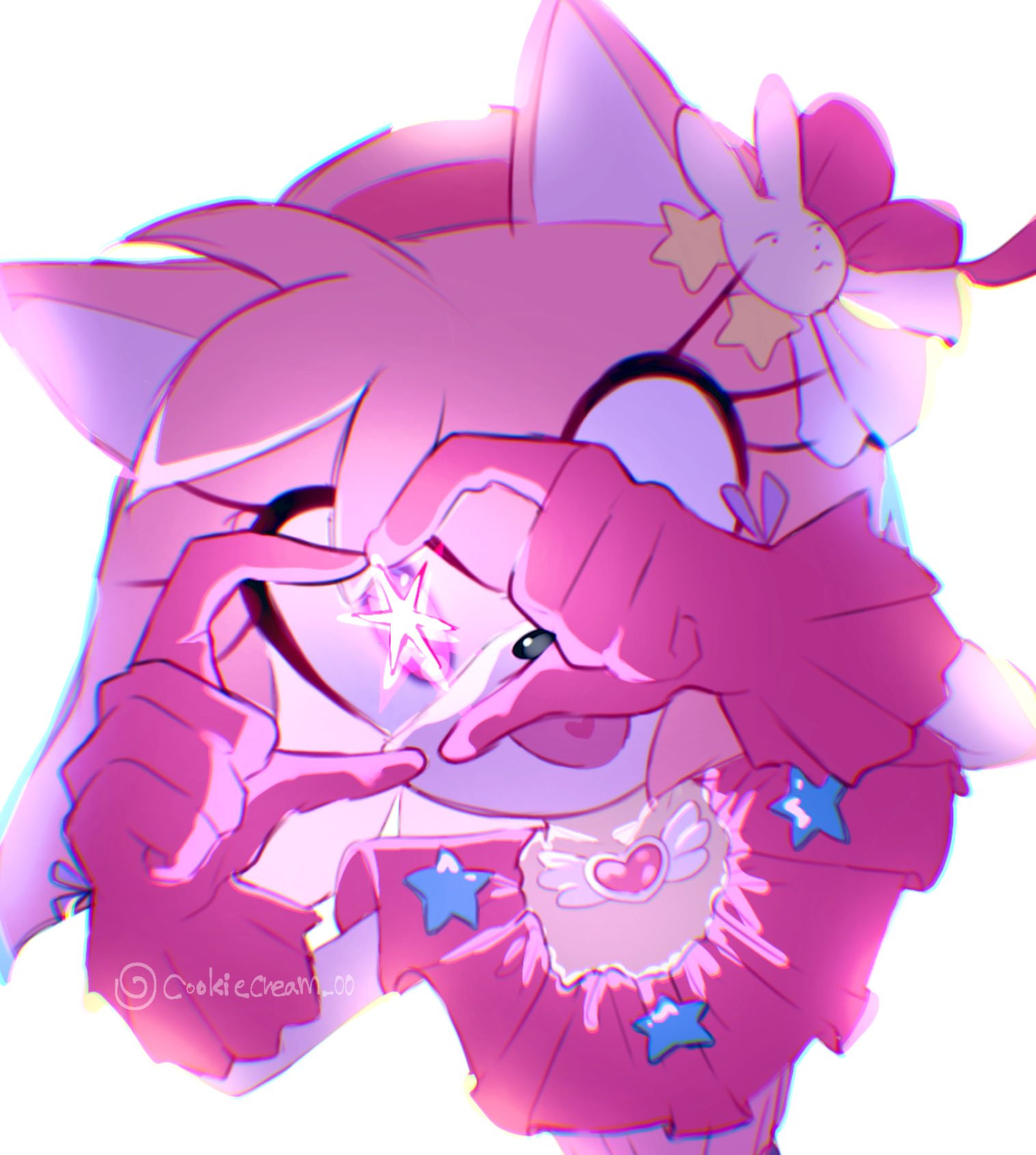 1girl, alternate_eye_color, amy_rose, animal_ears, animal_nose, artist_name, cookiecream_00, cosplay
