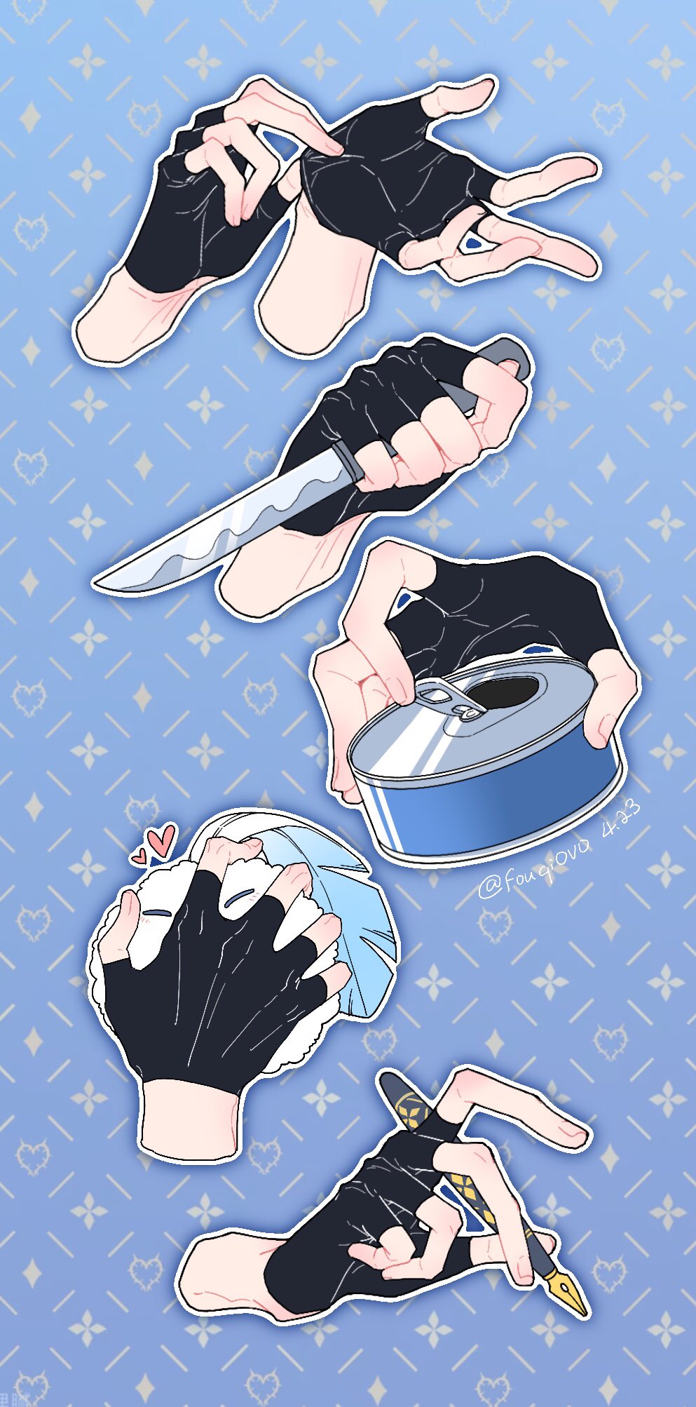 1boy, adjusting_clothes, adjusting_gloves, black_gloves, creature, disembodied_limb, fingerless_gloves, fouqi