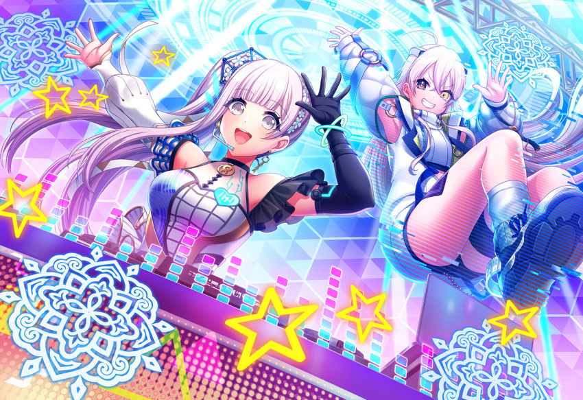 armpits, d4dj, dress, grey_eyes, ichihoshi_lumina, izumo_saki, long_hair, silver_hair