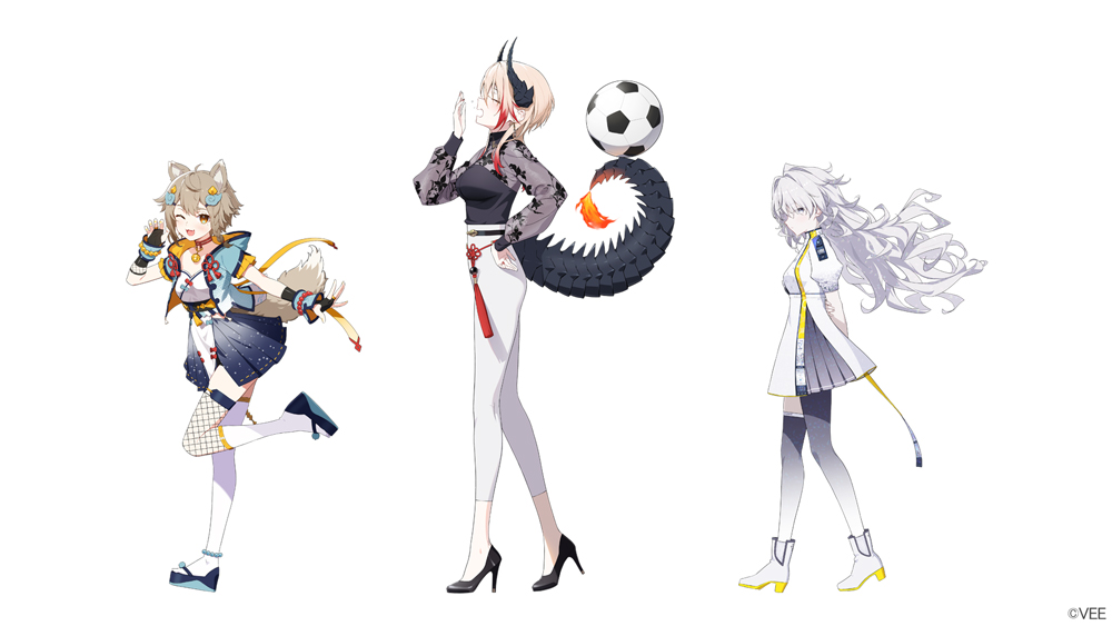 3girls, ameniwa_yae, animal_ears, asymmetrical_legwear, ball, dog_ears, dragon_girl, dragon_horns