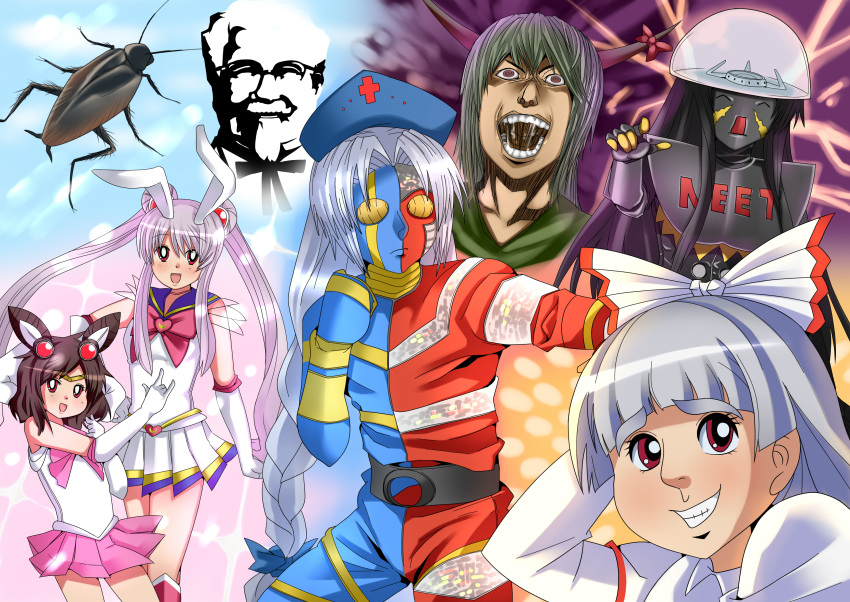 absurdres, animal_ears, bishoujo_senshi_sailor_moon, chargeman_ken!, colonel_sanders, cosplay, death_note, everyone