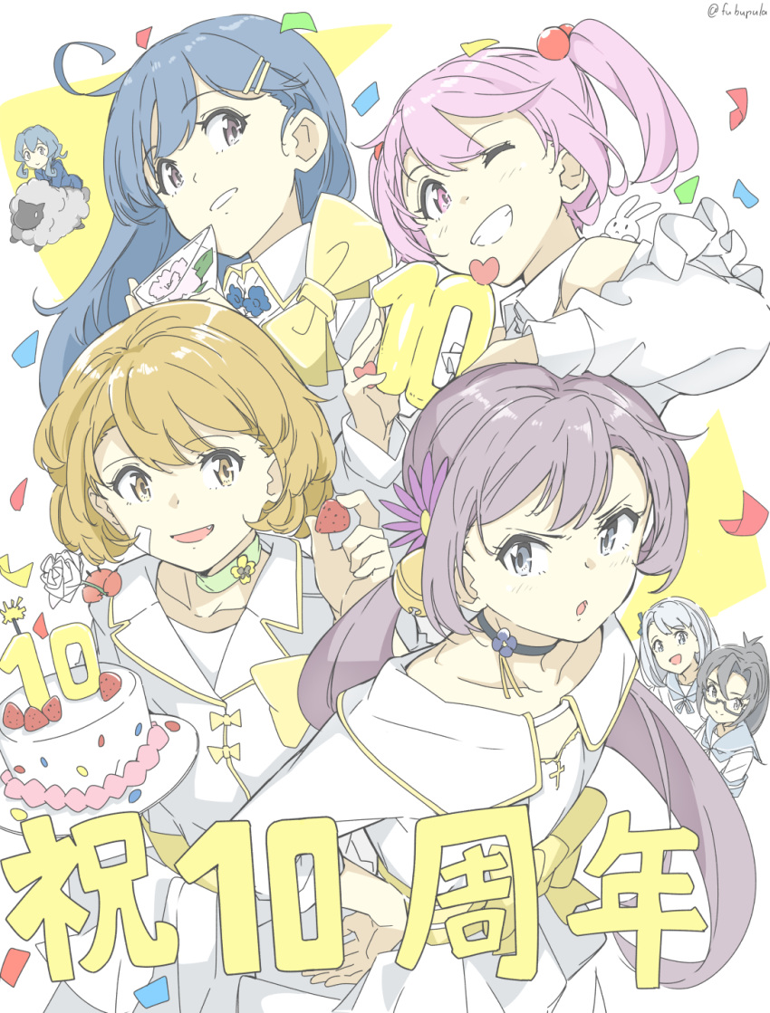 4girls, 6+girls, ahoge, akebono_(kancolle), amagiri_(kancolle), animal_on_shoulder, anna_miller, bandaid