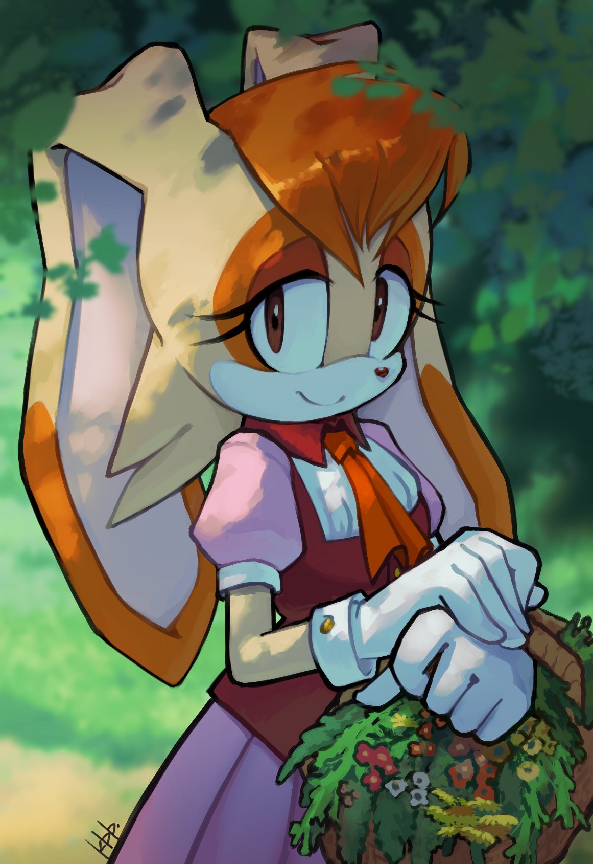 1girl, animal_ears, animal_nose, basket, blurry, blurry_background, breasts, brown_eyes