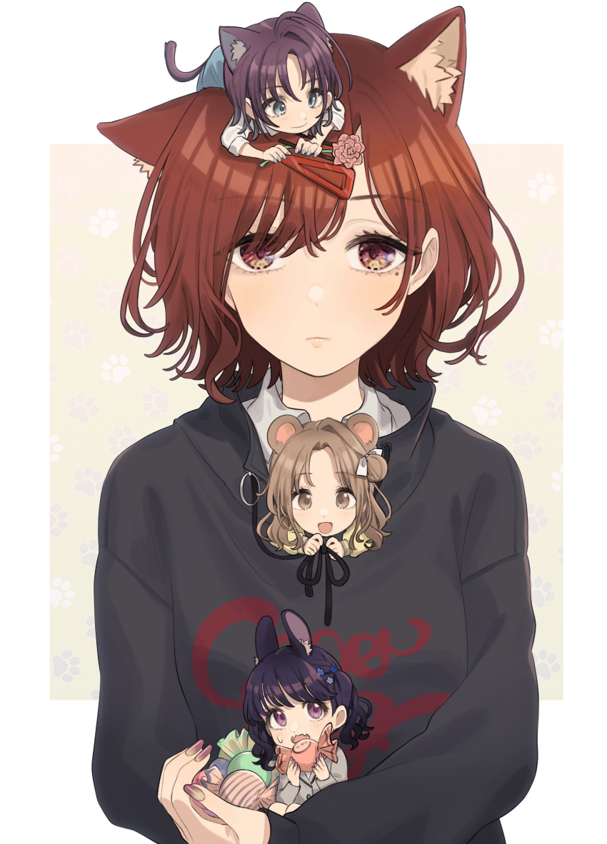 4girls, absurdres, ahoge, animal_ears, asakura_toru, bear_ears, black_hair, brown_hair