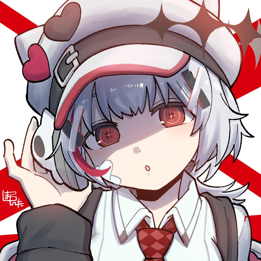bandages, crosshair_pupils, dtto., hat_ornament, heart_hat_ornament, highres, looking_at_viewer, pale_skin