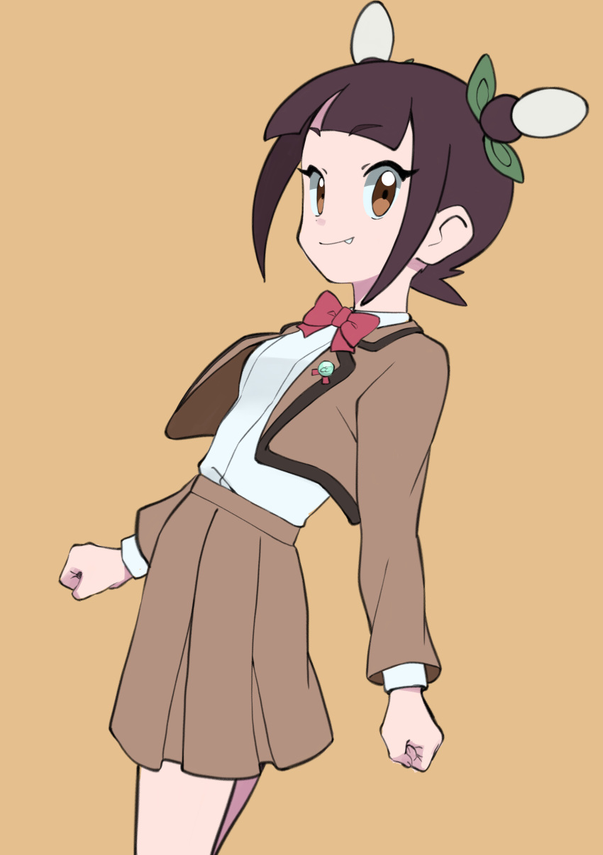 1girl, absurdres, ann_(pokemon), blunt_bangs, bow, bowtie, brown_eyes, brown_hair