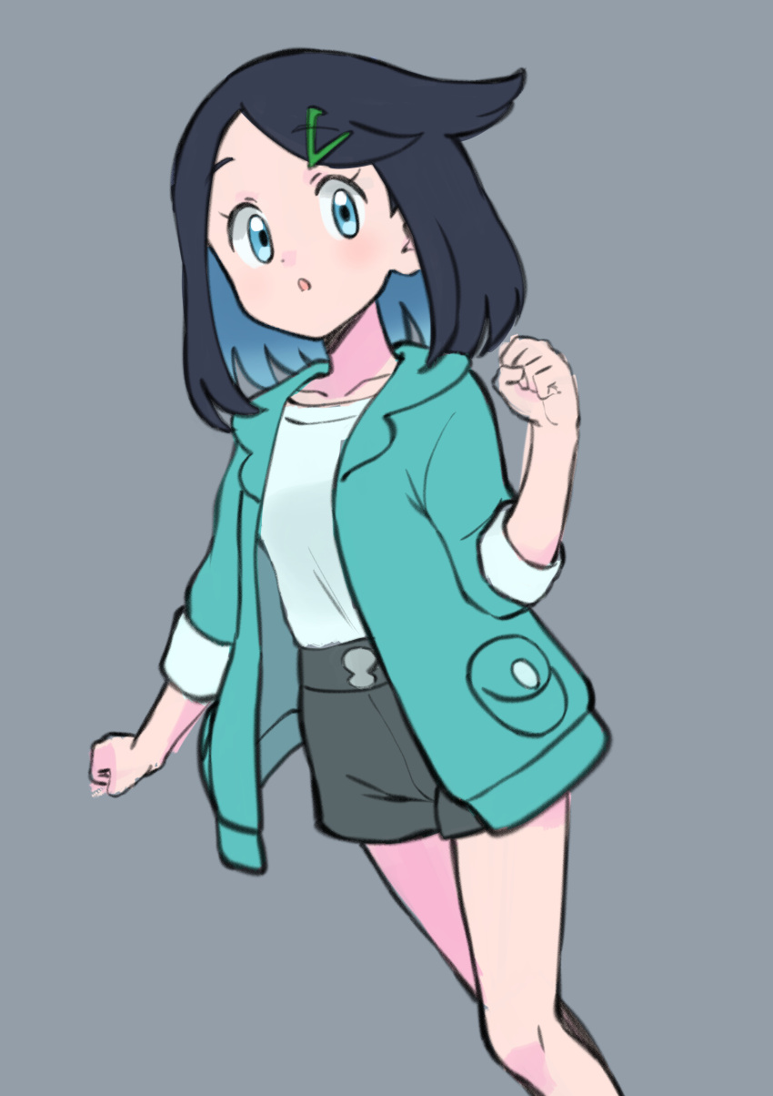 1girl, :o, absurdres, aqua_eyes, black_hair, clenched_hand, clenched_hands, collarbone