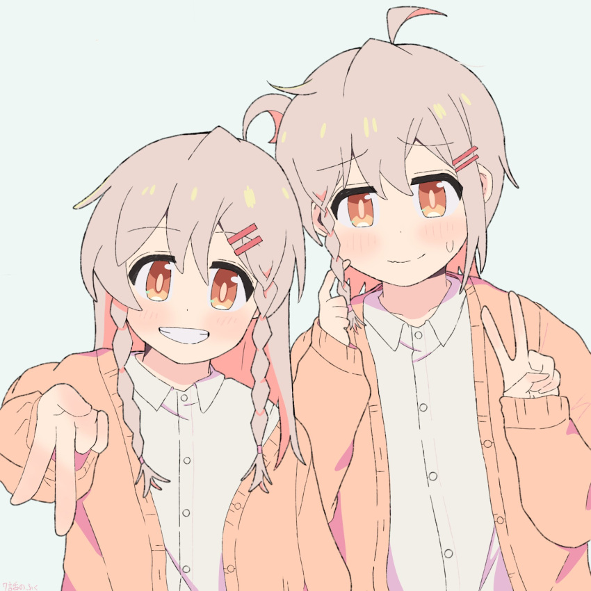 1boy, 1girl, ahoge, blush, braid, brown_eyes, brown_jacket, commentary_request