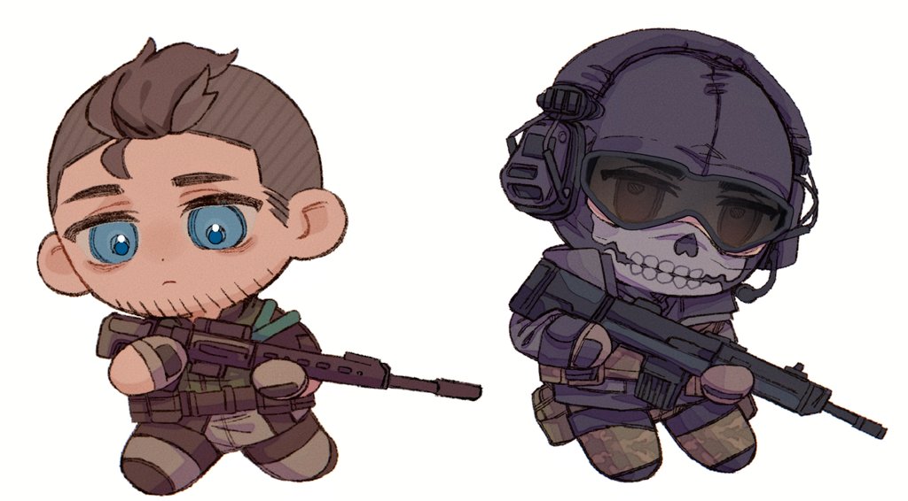 2boys, belt, black_belt, black_hair, black_jacket, blue_eyes, brown_gloves, call_of_duty