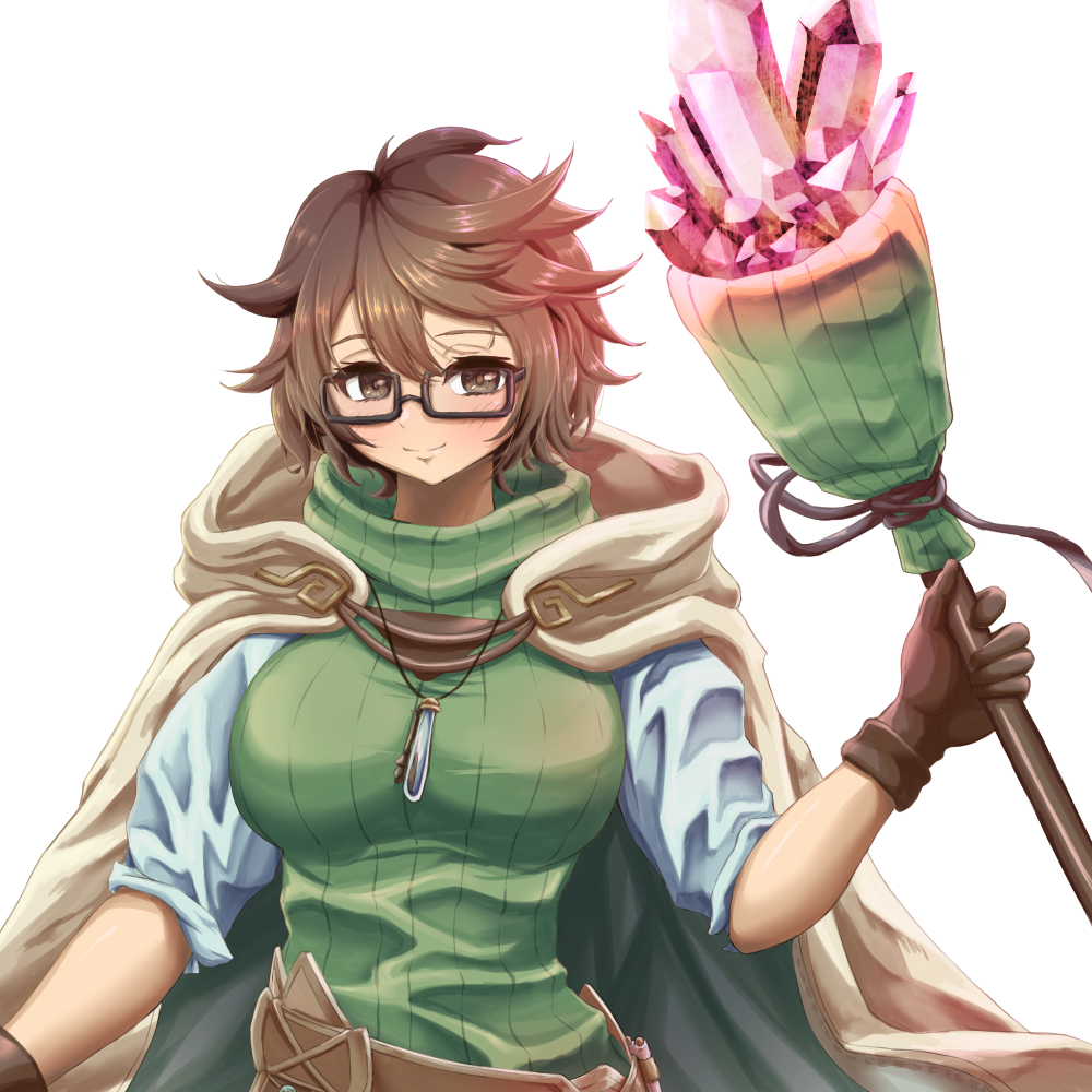 1girl, aussa_(yu-gi-oh!), aussa_the_earth_channeler, belt, breasts, brown-framed_eyewear, brown_belt, brown_eyes