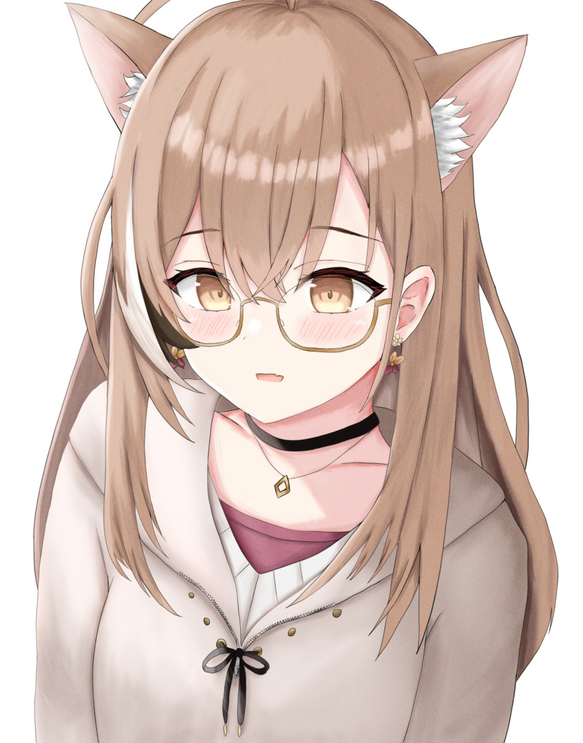 1girl, absurdres, ahoge, animal_ears, berry, black_choker, brown_eyes, brown_hair