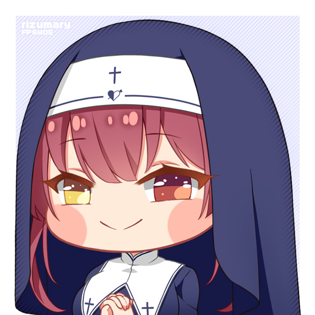 1girl, artist_name, blue_dress, blush_stickers, breasts, chibi, closed_mouth, cross_print