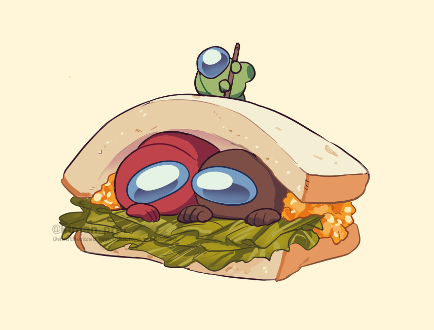 3others, ambiguous_gender, among_us, bread, bread_slice, brown_(among_us), disembodied_limb, food