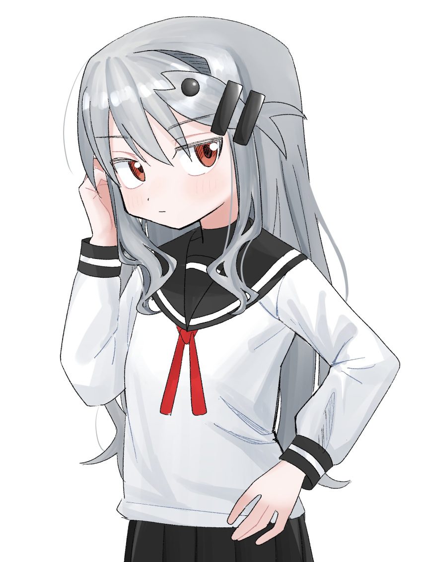1girl, absurdres, agoshi_sakina, black_sailor_collar, black_skirt, black_undershirt, blush, closed_mouth
