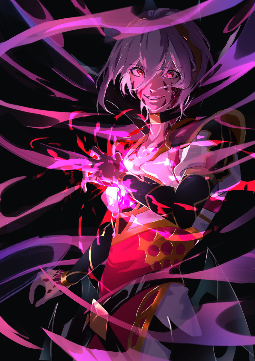 1boy, absurdres, black_background, black_choker, choker, elbow_gloves, fire_emblem, fire_emblem_engage