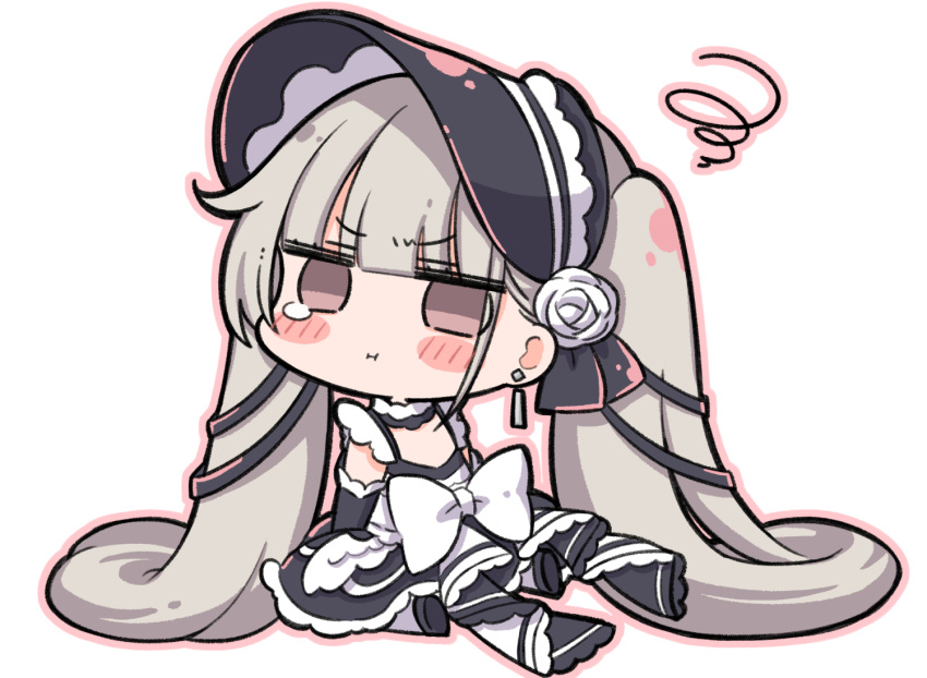 1girl, :i, azur_lane, blunt_bangs, blush_stickers, chibi, commentary_request, full_body