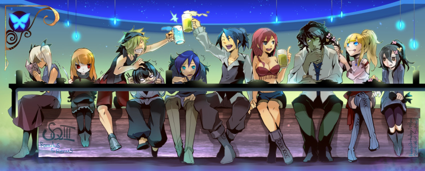 artist_request, ballista_(sekaiju), bandana, black_hair, blonde_hair, blood, blue_hair, book