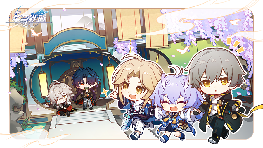 1girl, 4boys, :o, ^_^, ahoge, animal, arm_support, bailu_(honkai:_star_rail)