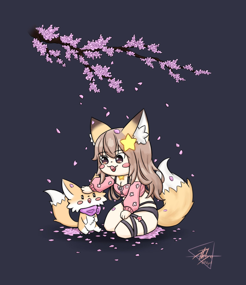 1girl, animal, animal_ears, annytf, bare_shoulders, branch, brown_eyes, brown_hair