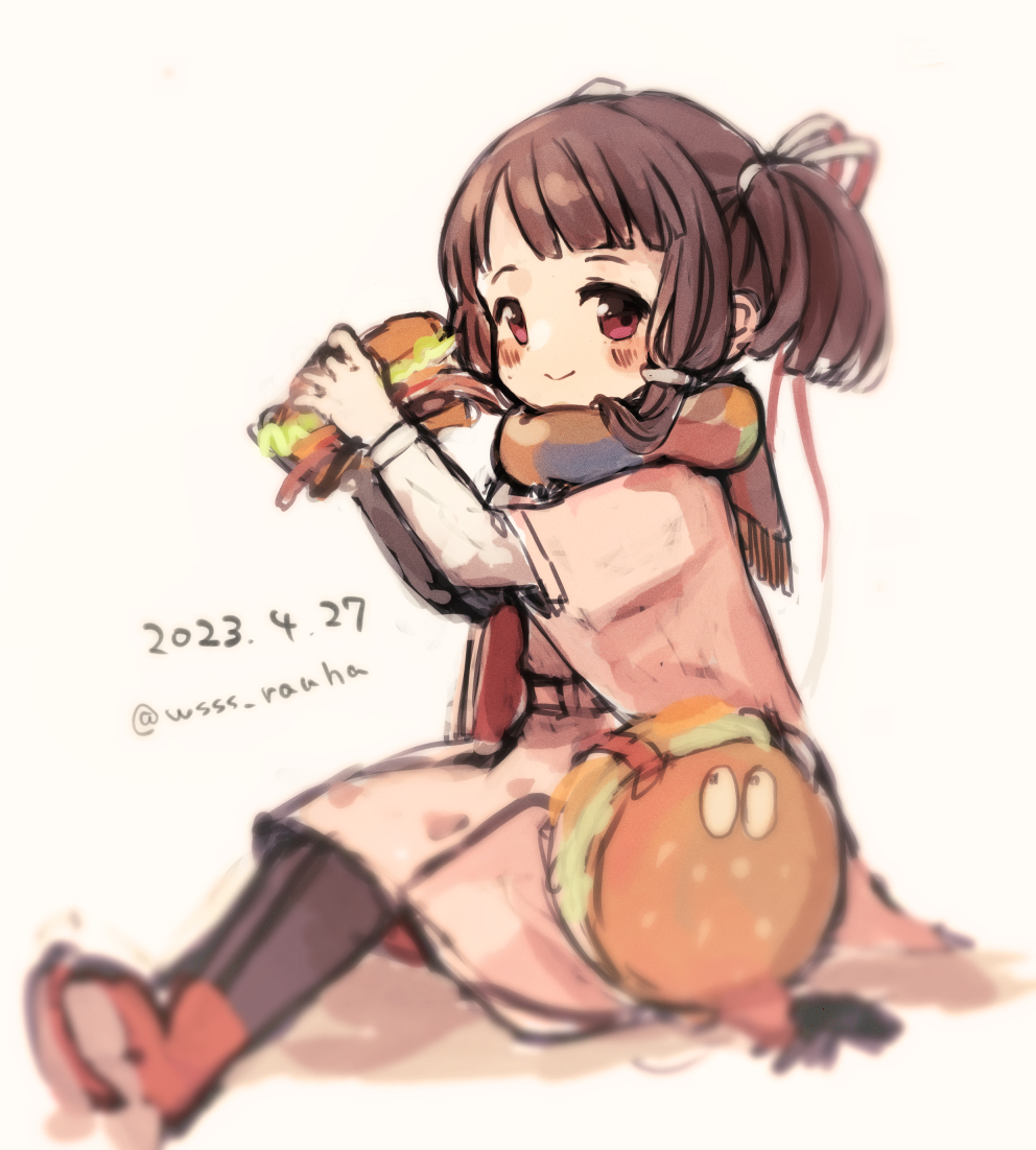 1girl, alternate_costume, bag, black_hair, black_pantyhose, boots, coat, food