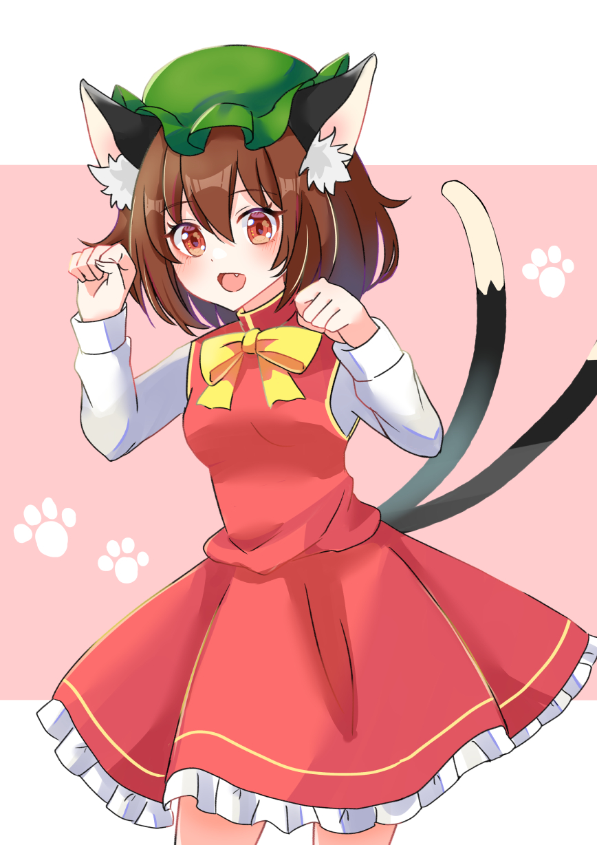 1girl, :d, animal_ear_fluff, animal_ears, bow, bowtie, breasts, brown_hair