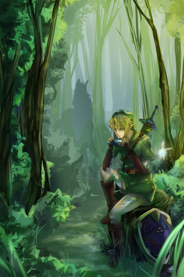 epona, fairy, forest, instrument, link, master_sword, miyukiko, nature
