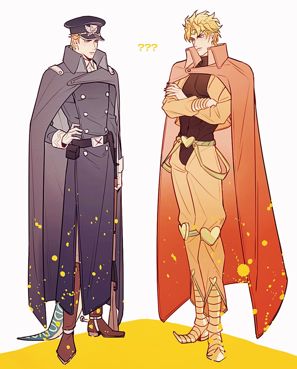2boys, ?, ??, bayonet, black_leotard, black_nails, blonde_hair, boots