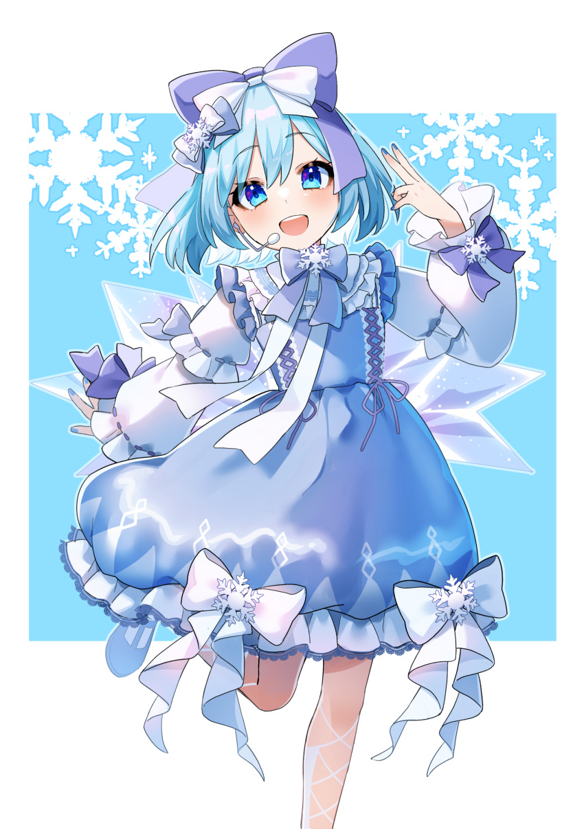 1girl, adapted_costume, blue_bow, blue_dress, blue_eyes, blue_hair, blue_nails, blush