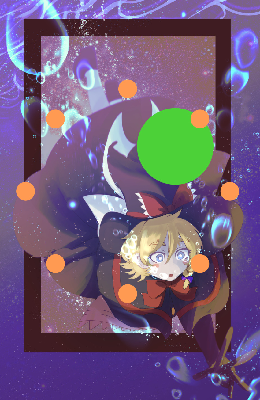1girl, absurdres, black_capelet, black_dress, black_headwear, blonde_hair, blue_eyes, blush_stickers