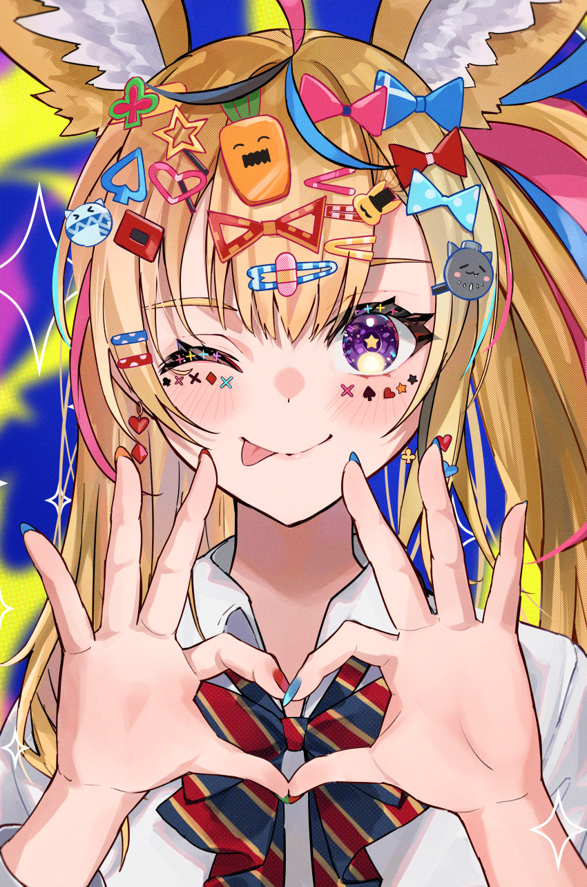 1girl, absurdres, animal_ear_fluff, animal_ears, black_bow, black_bowtie, black_hair, blonde_hair