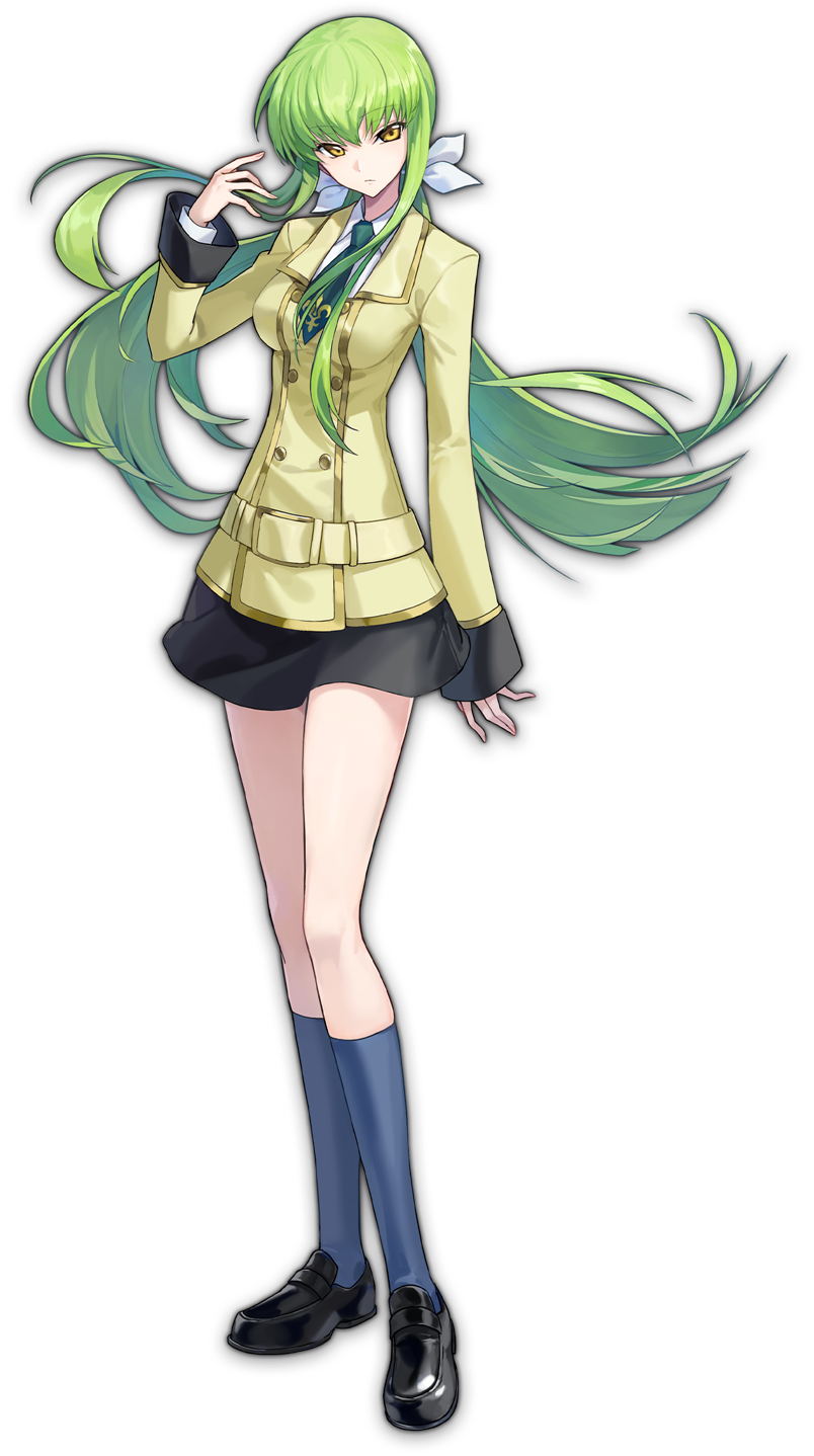 1girl, ashford_academy_school_uniform, black_footwear, c.c., code_geass, full_body, green_hair, highres